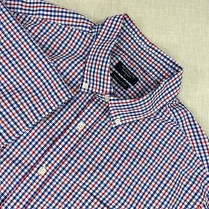 Red White Blue Gingham Wrinkle Free Year In Year Out XL Mens Short Sleeve Shirt